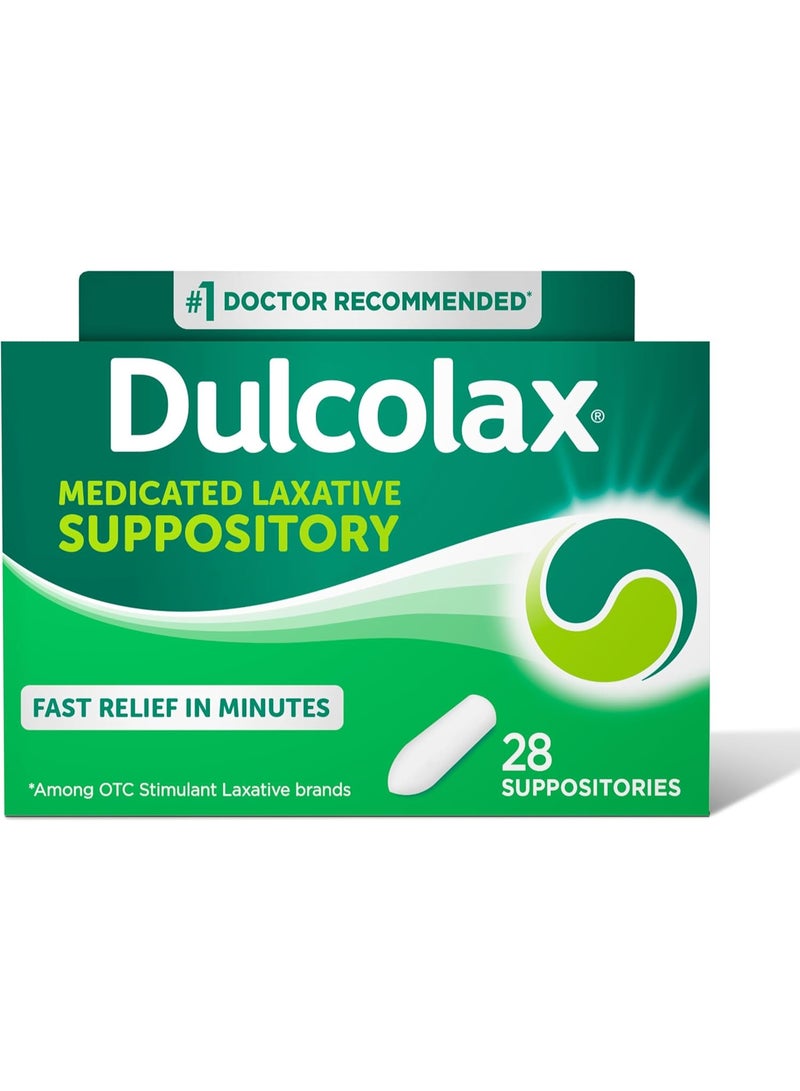 DULCOLAX Stimulant Laxative Medicated Suppositories, Predictable & Effective Constipation Relief, Bisacodyl 10 mg, 28 Count, Stimulant Laxatives - Image 1